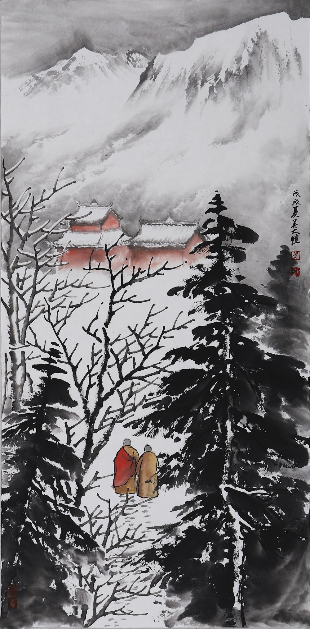 吴大恺 禅意雪景山水画