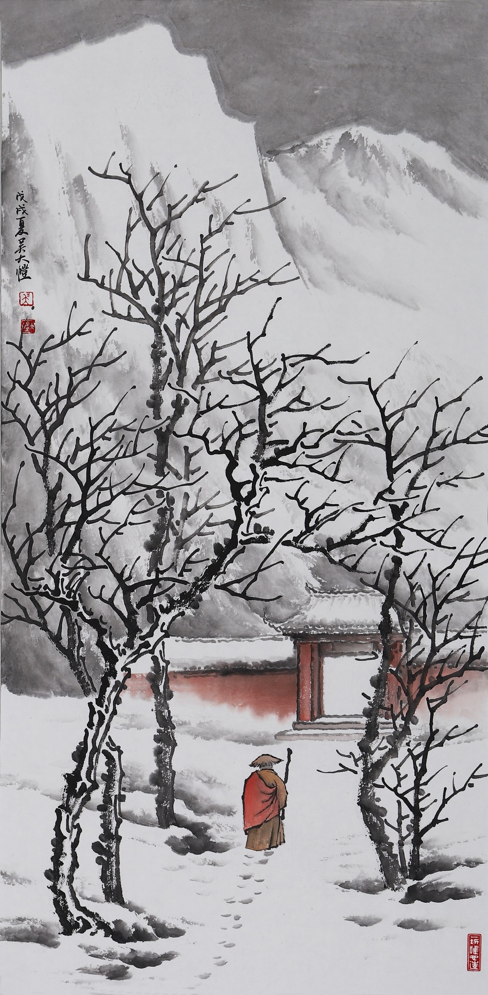 吴大恺 禅意雪景山水画