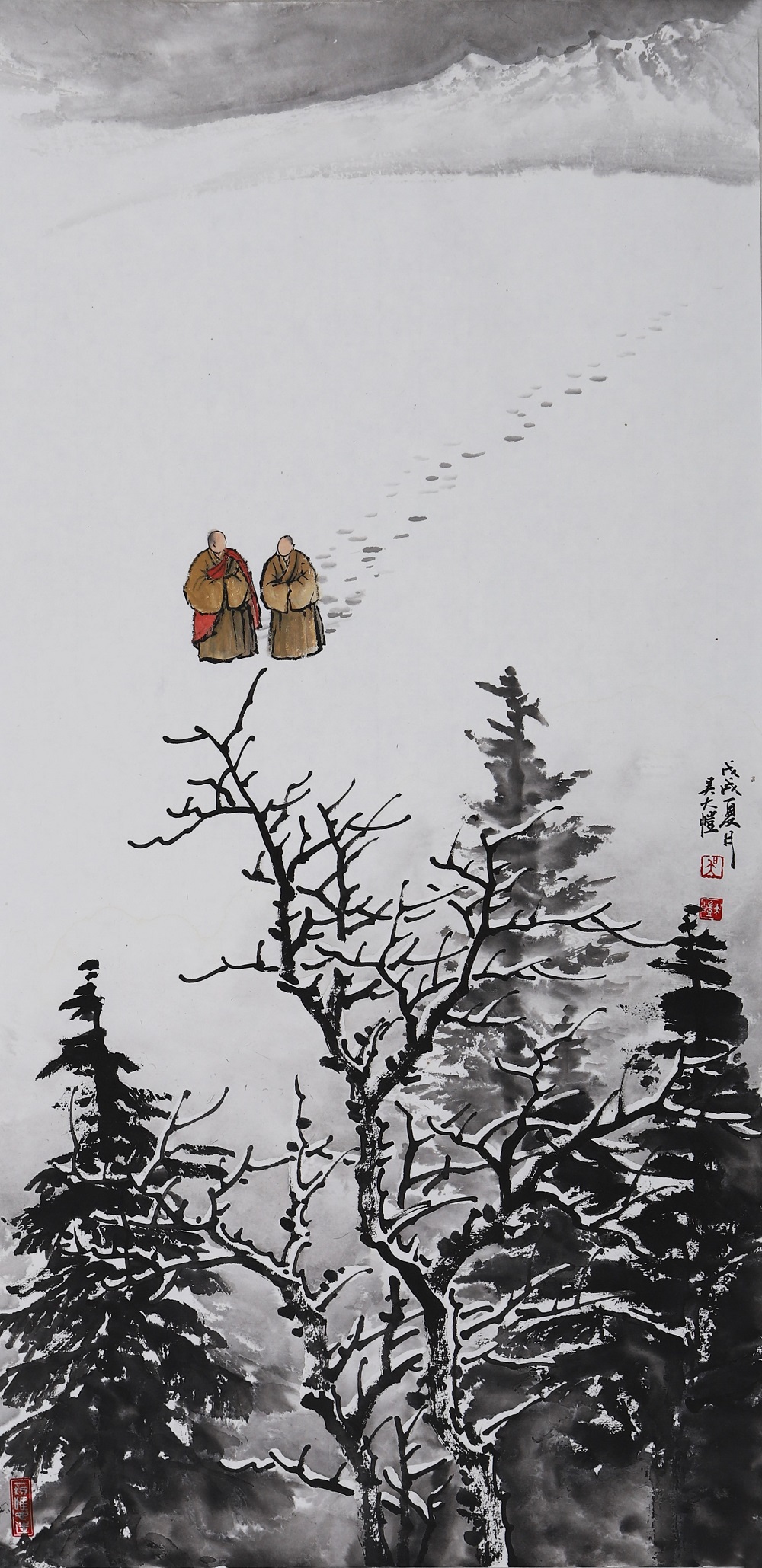 吴大恺 禅意雪景山水画